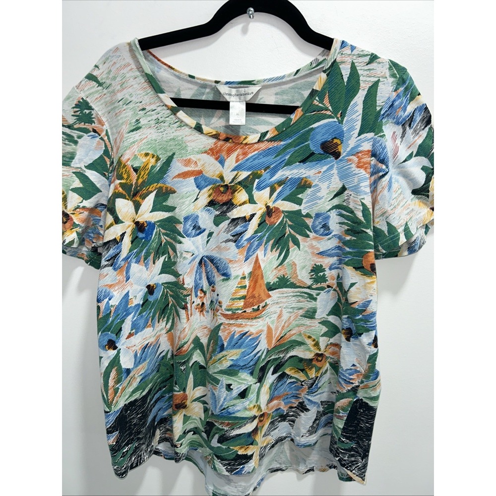 Christopher & Banks XL Short Sleeve Tropical Colorful Comfy Soft Beach Cotton